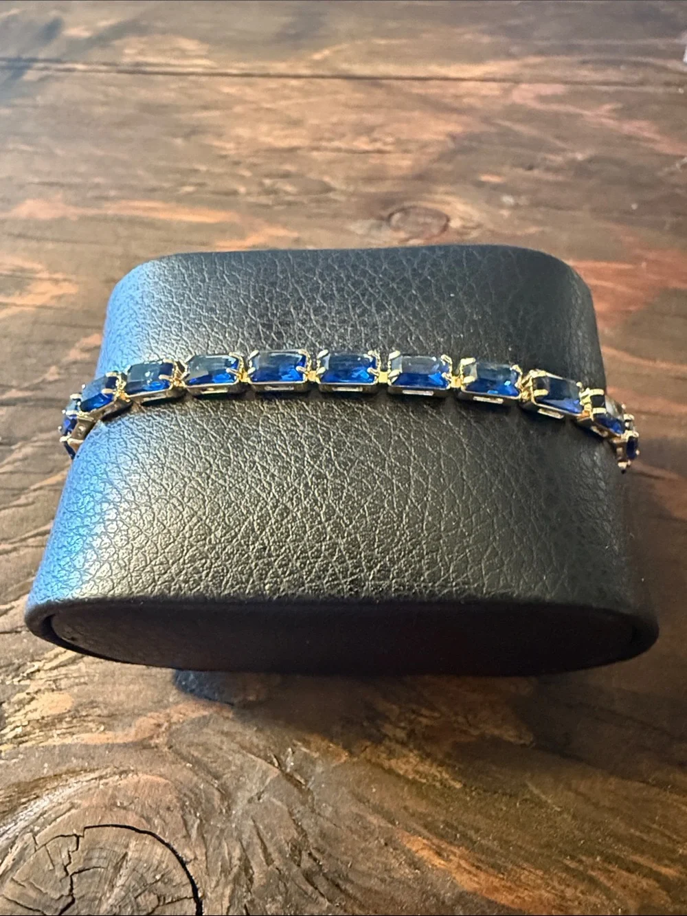 Gold Plated Royal Blue Tennis Bracelet - Classic Women's Jewel